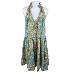 Paani Anthropologie Boho Paisley Halter Tiered Midi Dress Tassel Medium